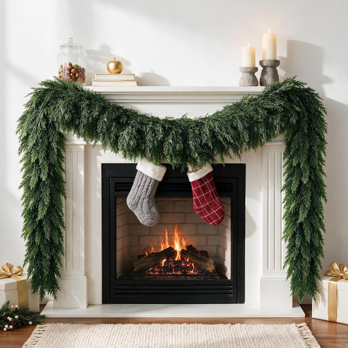 9FT Christmas Cedar Garland,Real Touch Soft Greenery Christmas Decorations