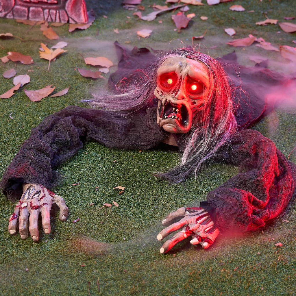 JOYIN Halloween Zombie Decoration Outdoor, Groundbreaker Halloween Outside Decor, Scary Zombies Props with Glowing Eyes and Sound for Graveyard Haunted House Lawn Yard Garden Decoration