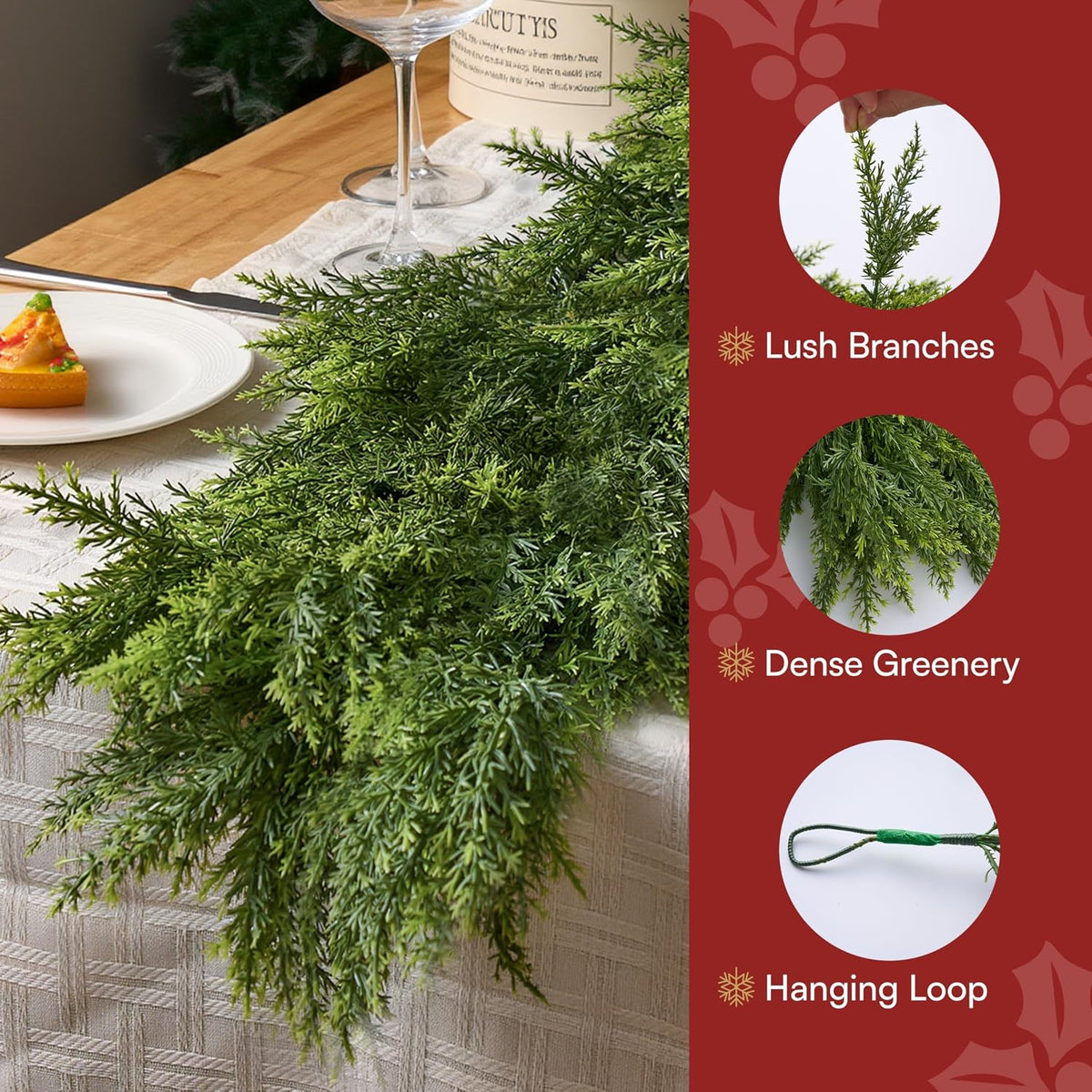 JOYIN 6 FT Cedar Christmas Garland, Realistic Pine Designed Thick Lush & Bendable, Green Christmas Garland for Mantle, Table, Porch, Indoor, Xmas Party Decorations