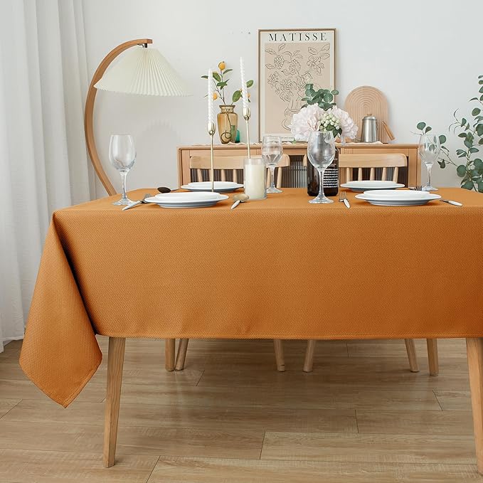 Biscaynebay Fall Tablecloth Textured Fabric 60x108 Inch Rectangular, Bronze Thanksgiving Autumn Harvest Water Resistant Fabric Tablecloths for Kitchen, Dining, Wedding, Parties Machine Washable