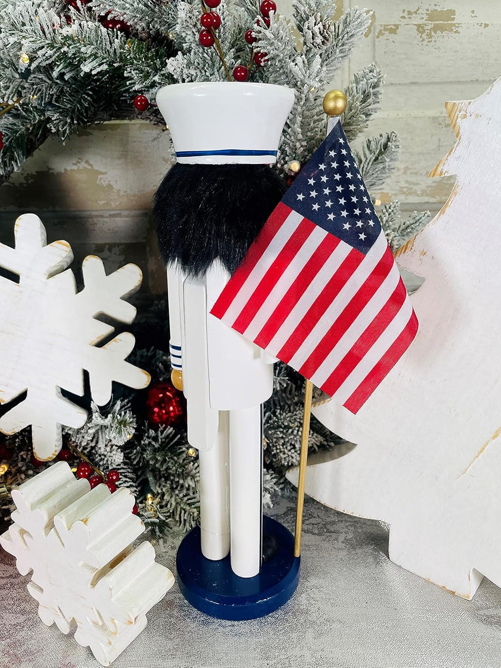 14" navy nutcracker showing dimensions