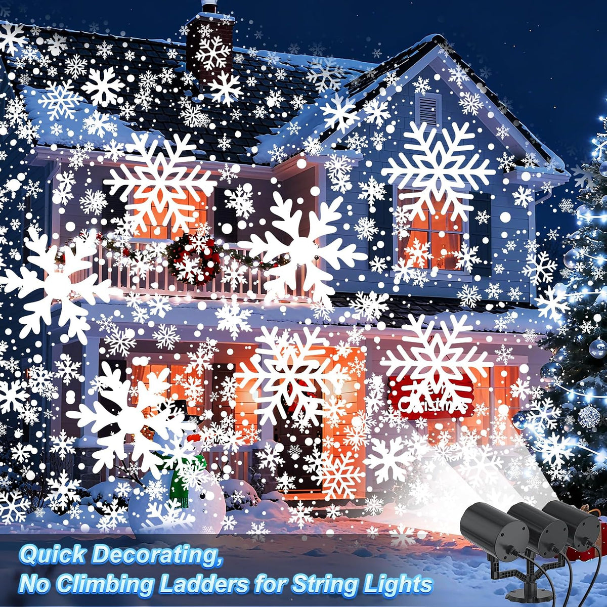 Christmas Projector Lights Outdoor, 2025 Upgraded Triple Head Snowflake Projector High Brightness, Led Dynamic Rotating Snowfall Projection IP65 Waterproof with 16.4ft Cord for Yard Houses Party Decor