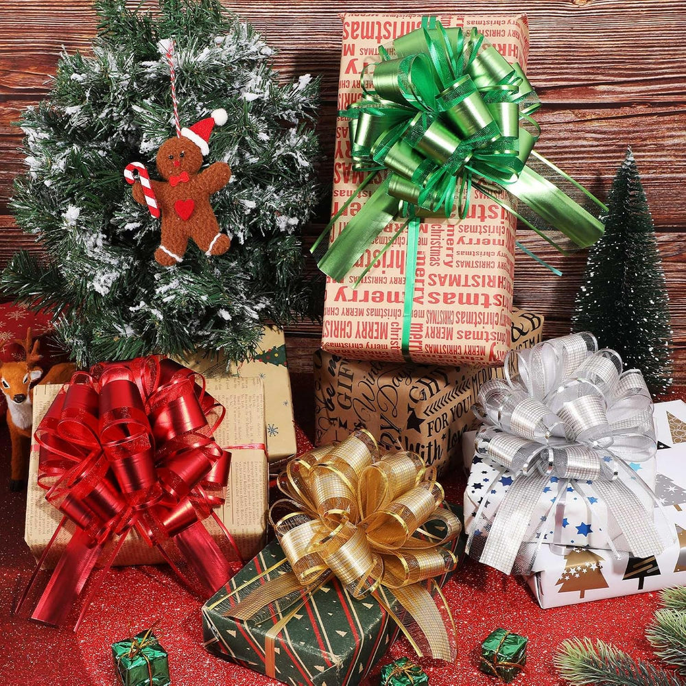 WILLBOND 100 Pcs Christmas Pull Bow for Gift Wrapping, 4 Colors