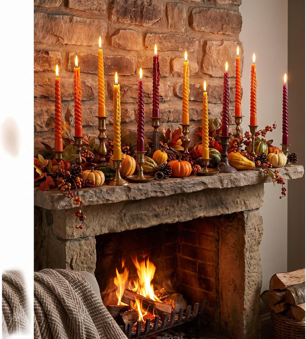 12 Pcs 10 Inch Fall Spiral Taper Candles Autumn Dripless Twisted Wax Candle