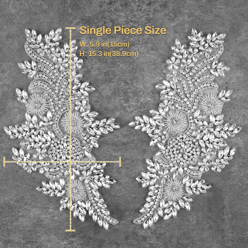 Rhinestone Applique Patches, Beaded Trim Sew On Crystal for Dress