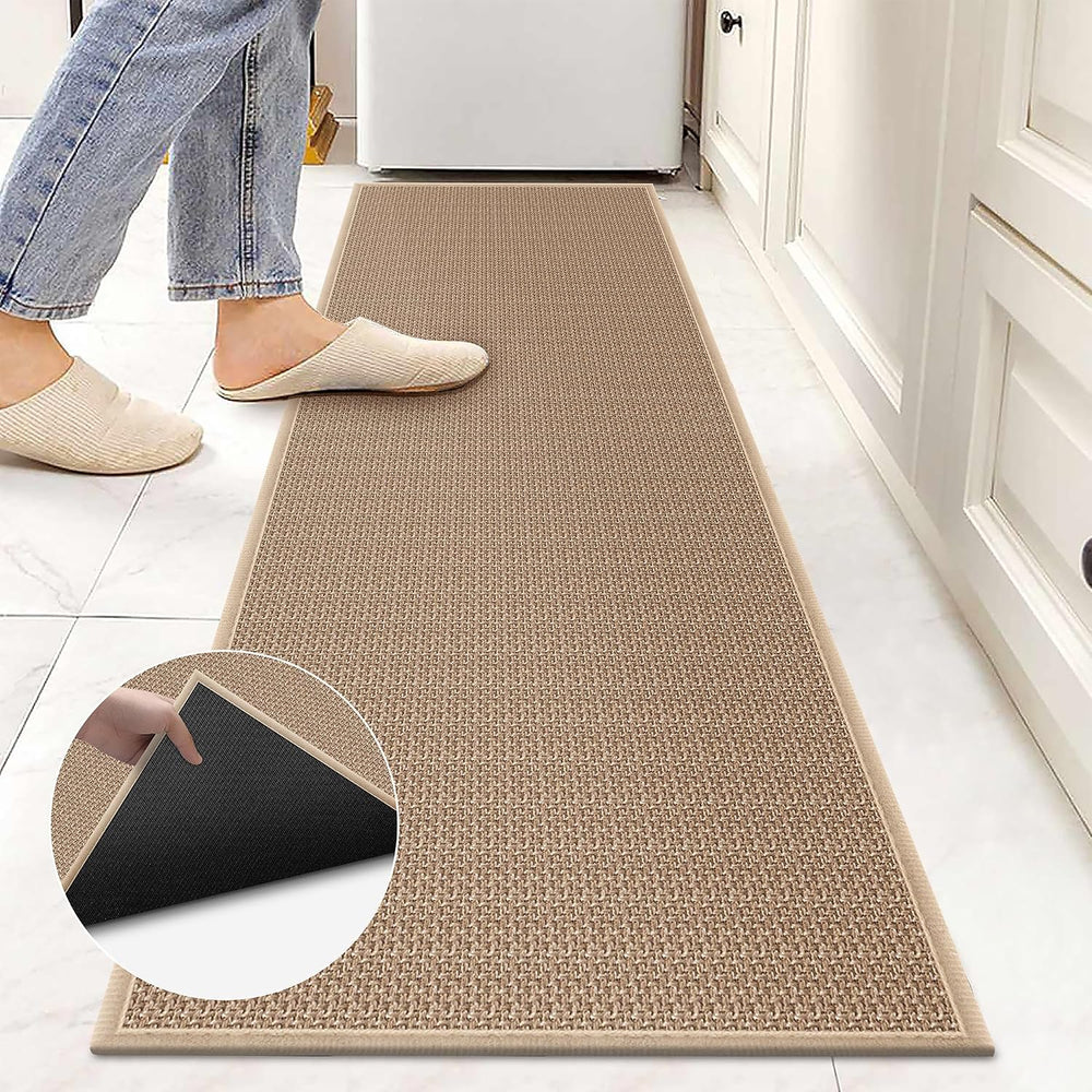 8ft Natural Jute Hallway Runner Rug Non Slip Washable, Rubber Backed Long Kha...