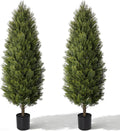 Artificial Cedar Tree Set of 2 – 5ft UV-Resistant Faux Evergreen Potted Tree, Cone-Shaped Decorative Indoor & Outdoor Cedar Tree for Front Porch, Entryway, Patio, Living Room