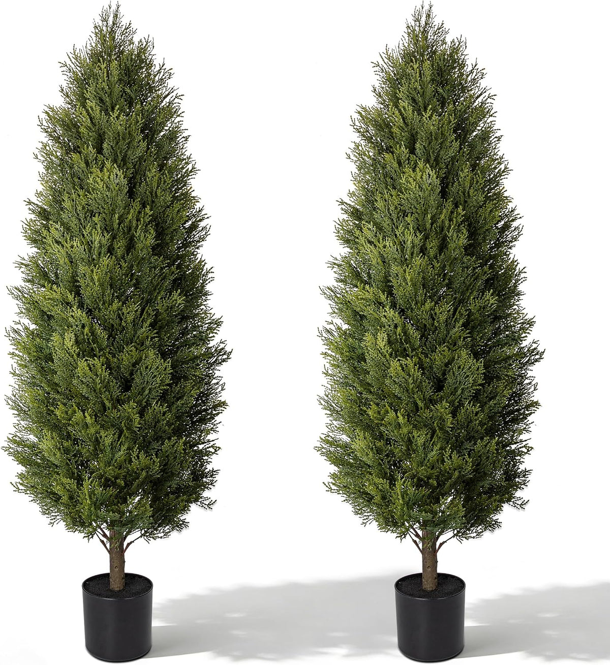 Artificial Cedar Tree Set of 2 – 5ft UV-Resistant Faux Evergreen Potted Tree, Cone-Shaped Decorative Indoor & Outdoor Cedar Tree for Front Porch, Entryway, Patio, Living Room