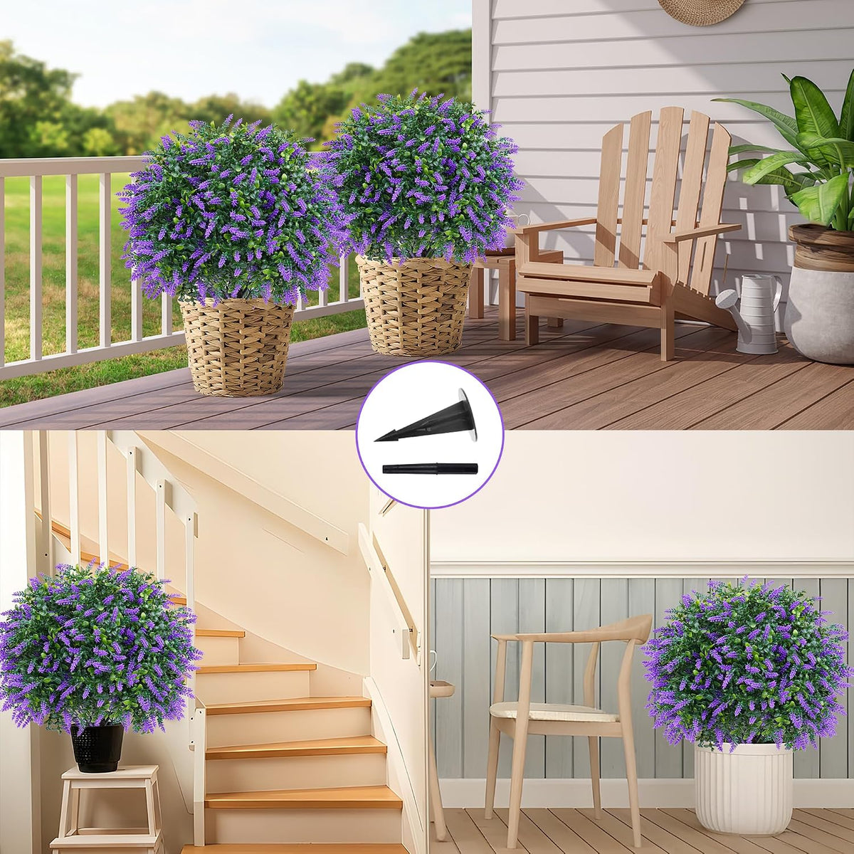 Grooy Artificial Set of 2 UV Resistant Boxwood Topiary Ball with Lavender