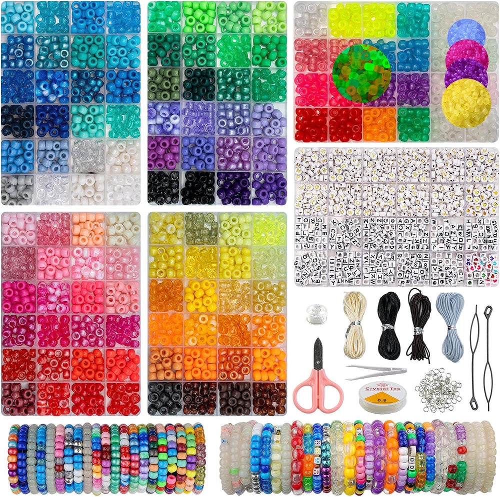 Veylo 5000+ Pony Beads & Kandi Kit for Bracelets, 6x9mm Alphabet Letters
