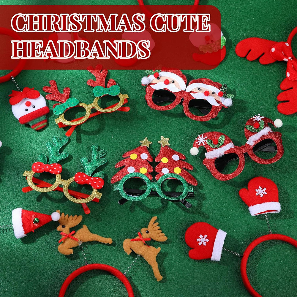 Riceshoot 48 Pcs Christmas Headbands Glasses Set Xmas Costume Accessories