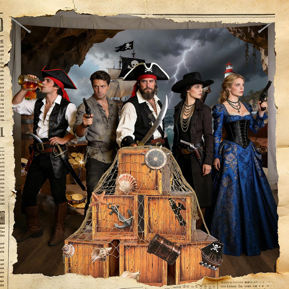18 Pcs Pirate Party Decorations Imitation Wooden Box Fishing Net