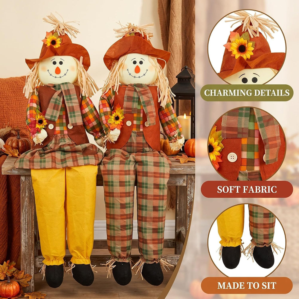 2 Pack 60" Large Scarecrow Thanksgiving Fall Sitting Scarecrow, Fashion