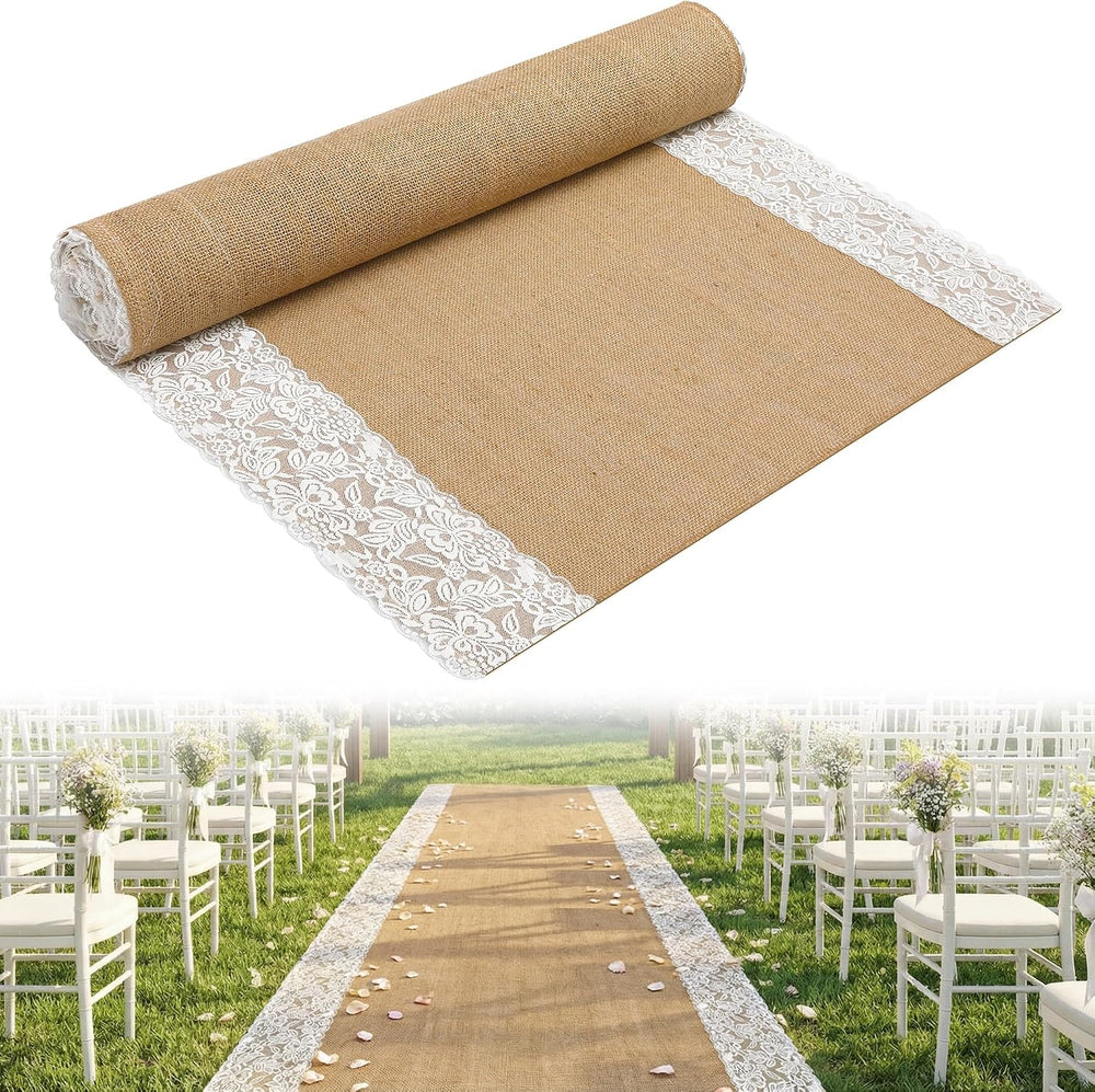 30Ftx36 in Natural Burlap Wedding Aisle Runner, Jute Weddings Runway Carpet