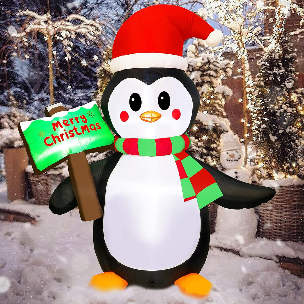 ATDAWN 5ft Christmas Inflatables Blow Up Yard Decorations, Inflatable Penguin Outdoor Decoration with Merry Christmas Sign