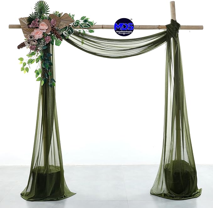 MDS Halloween Chiffon Draping Fabric - 2 Panel, 30" Wide x 100ft Long - Sheer Spooky Arbor & Canopy Drapery for Haunted House Backdrops, Party Ceilings, DIY Costumes & Themed Events - Olive Green (Pack of 2)