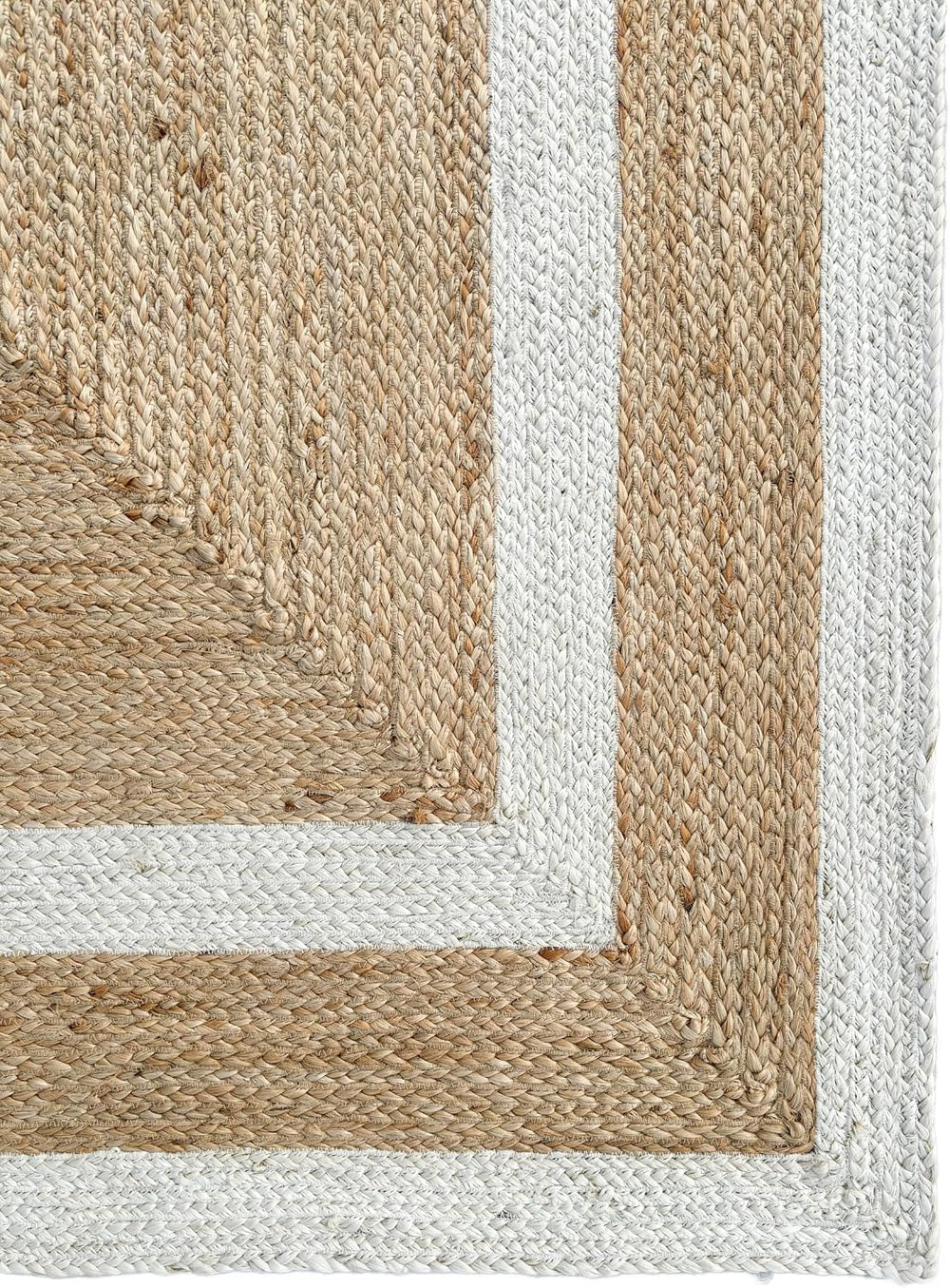 Double Border Jute Runner Rug, Off White, 2'6"x8' Boho Farmhouse...