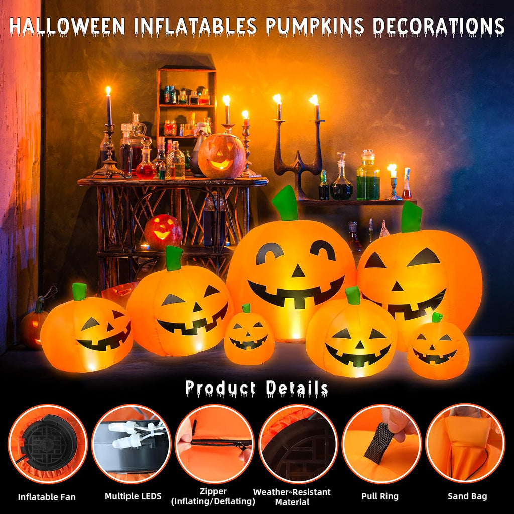 halloween decorations outdoor 7.5 ft inflatables pumpkins with showing dimensions