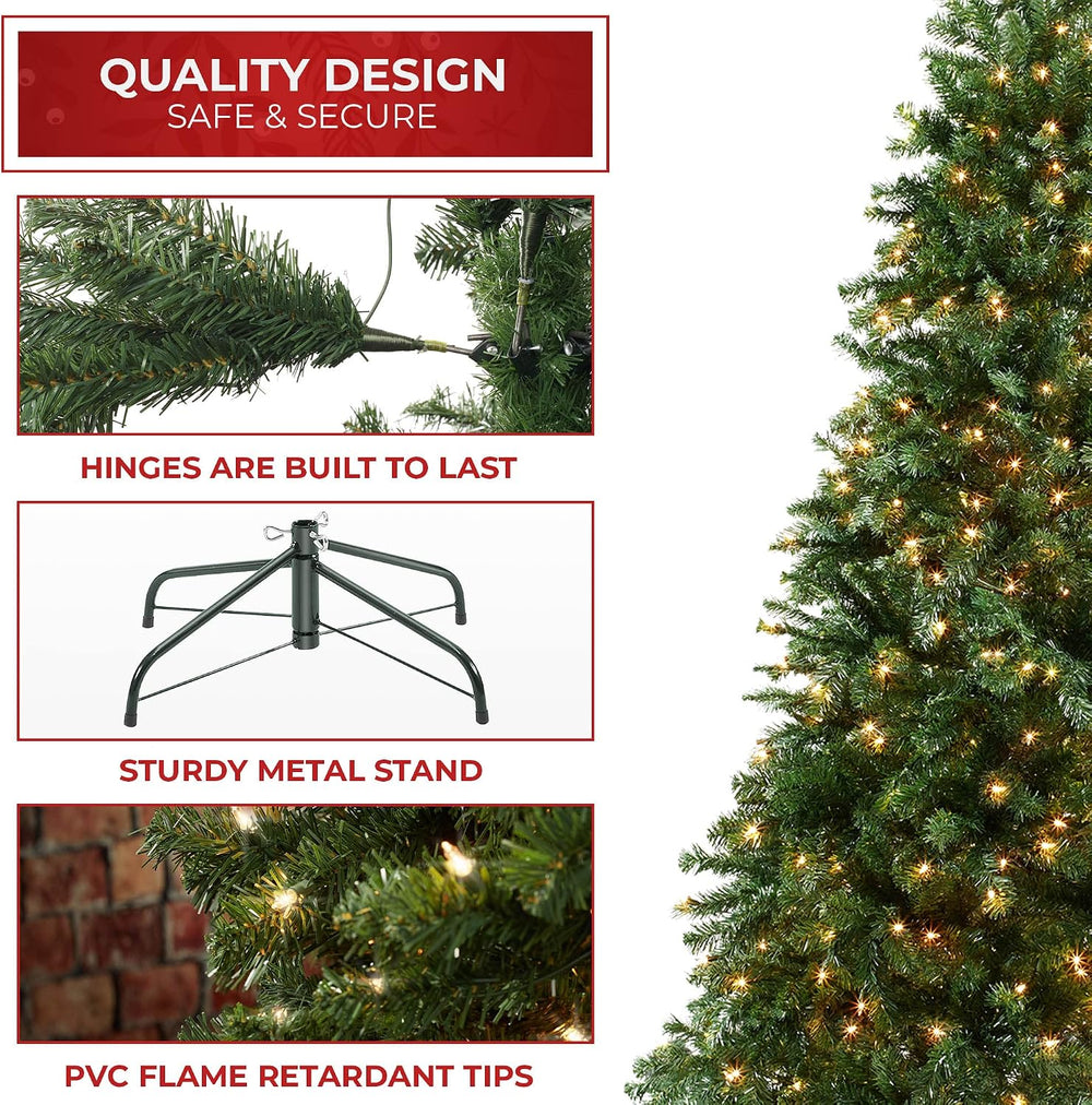 Casafield 9FT Realistic Pre-Lit Green Spruce Artificial Holiday Christmas Tre...