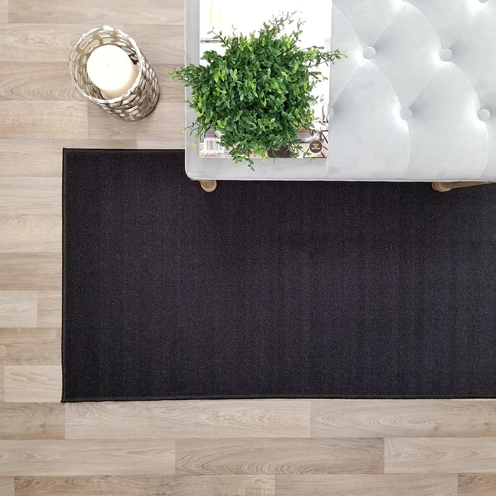 Custom Size Black Solid Plain Rubber Backed Non-Slip Hallway Stair Runner Rug...