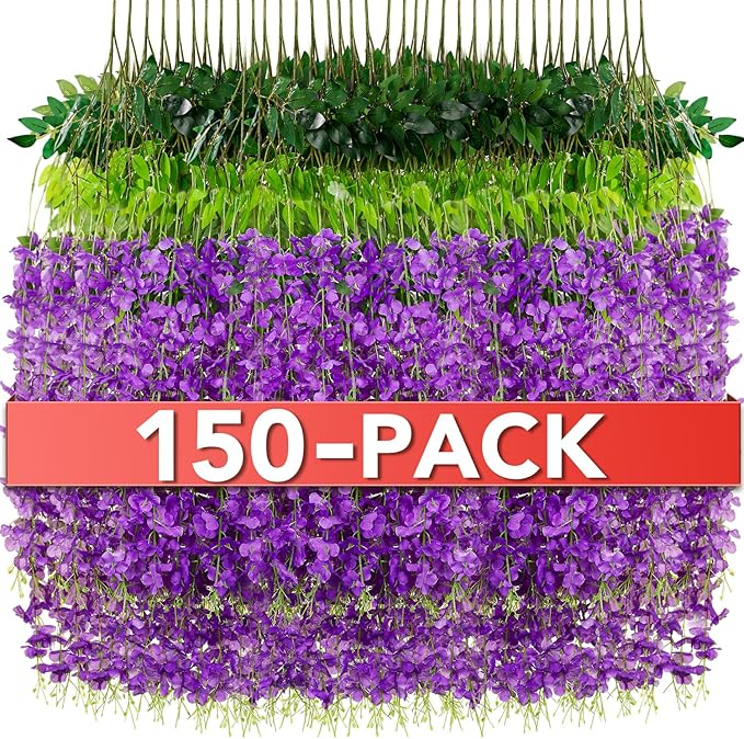 Wisteria Hanging Flowers,Fake Hanging Flowers,Wisteria artificiales Garland for Home Wedding Arch Floral Party Garden Ceremony Outdoor Decor,3.6 feet Long(150,Purple) (150 Pack)