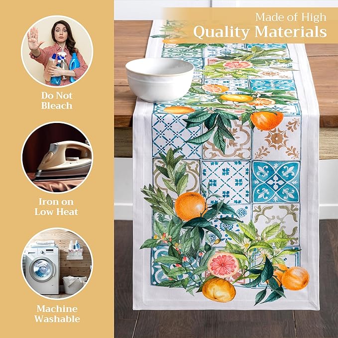 Maison d' Hermine Table Runner 100% Cotton Single Layer Table Runners 72 inches Long Decorative for Home Kitchen Dining Party Baby Shower Wedding Bridal Shower Spring Summer (Agrume, 14.50" x 72")