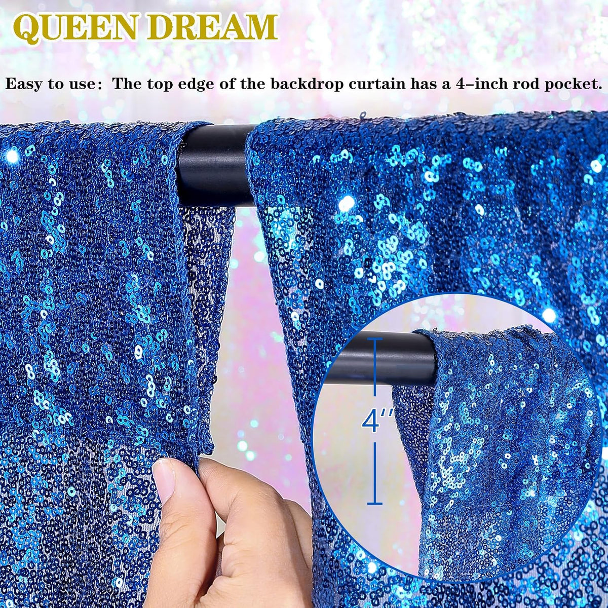royal blue curtain panels sequin backdrop 6 pieces showing dimensions