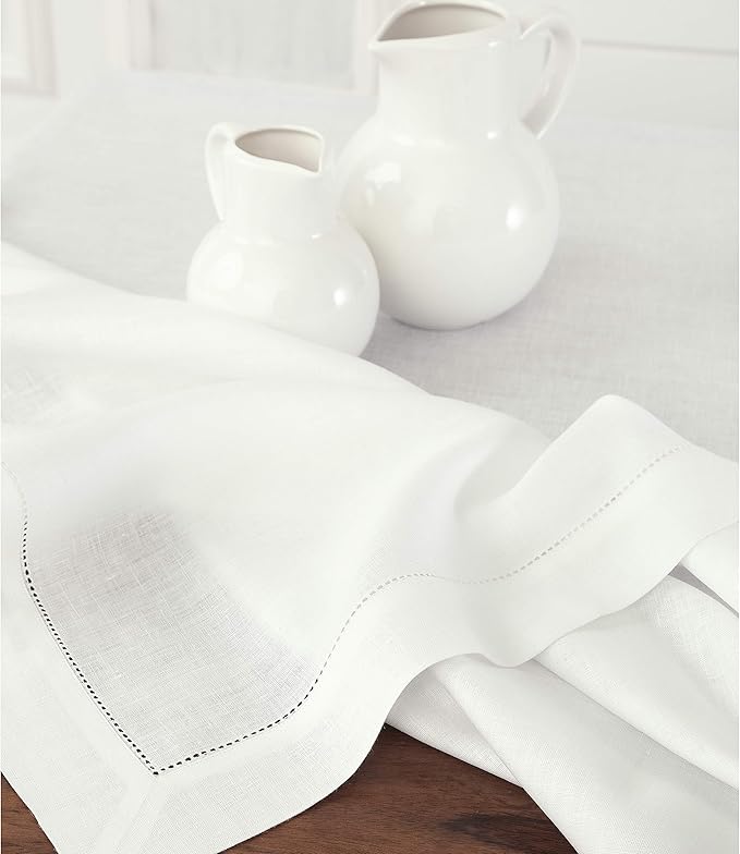 Solino Home Linen Tablecloth 60 x 108 Inch - Classic Hemstitch 100% Pure Linen White Table Cloth for Rectangle Tables - Machine Washable Tablecloth for Fall, Autumn, Halloween, Thanksgiving, Holiday