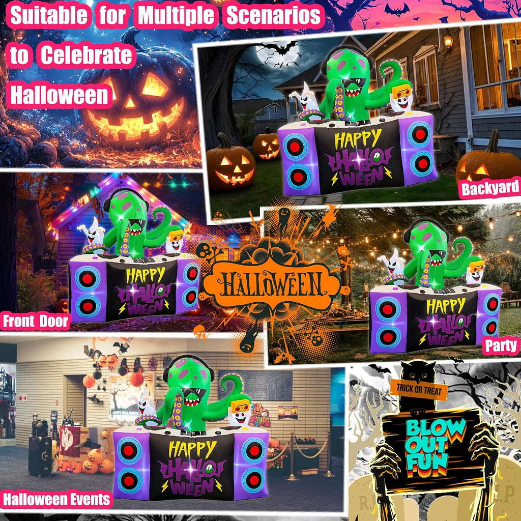 blowout fun 6ft halloween inflatables dj octopus playing, side view