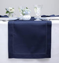 Solino Home Linen Navy Blue Table Runner 90 Inches Long - 100% Pure Linen Hemstitch 14 x 90 Inch Table Runner for Dining, Fall, Autumn, Thanksgiving, Christmas - Classic Hemstitch