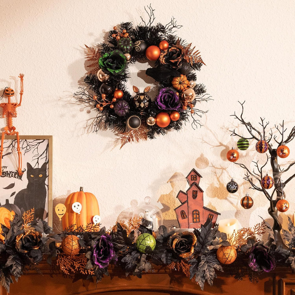 Valery Madelyn 18" Halloween Wreath with Lights for Front Door Party Decor