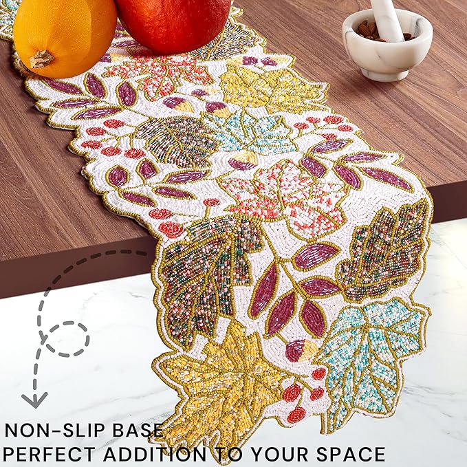 36" Hand Beaded Decorative Farmhouse Glitz Table Runner for Tabletop, Wedding, Thanksgiving, Easter Party Decorations - A Beautiful Complement to Your Dinner Table Décor (Multi) - CLEENTABLE