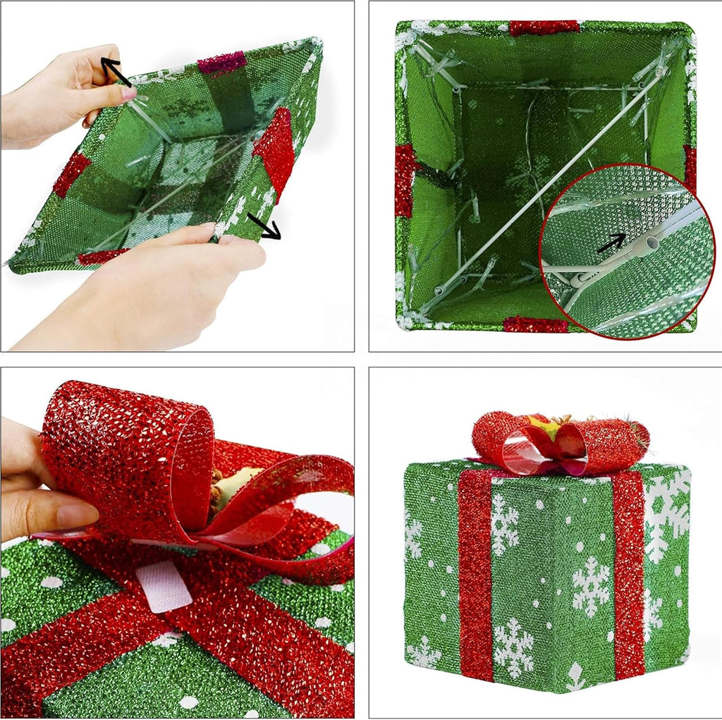 atdawn set of 3 lighted gift boxes christmas, close-up detail