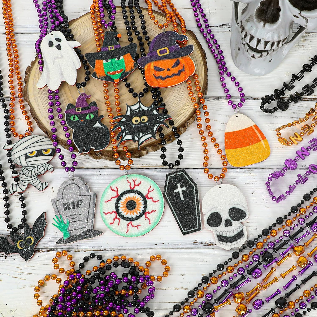 halloween necklaces accessories, 24 kinds beads party favors, close-up detail