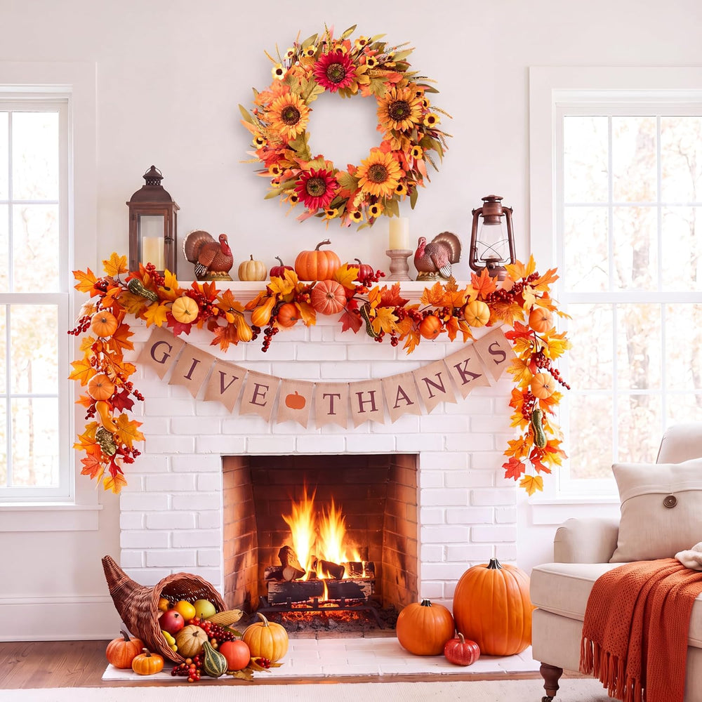 24“ Fall Wreaths for Front Door, Sunflower Wreaths Decor