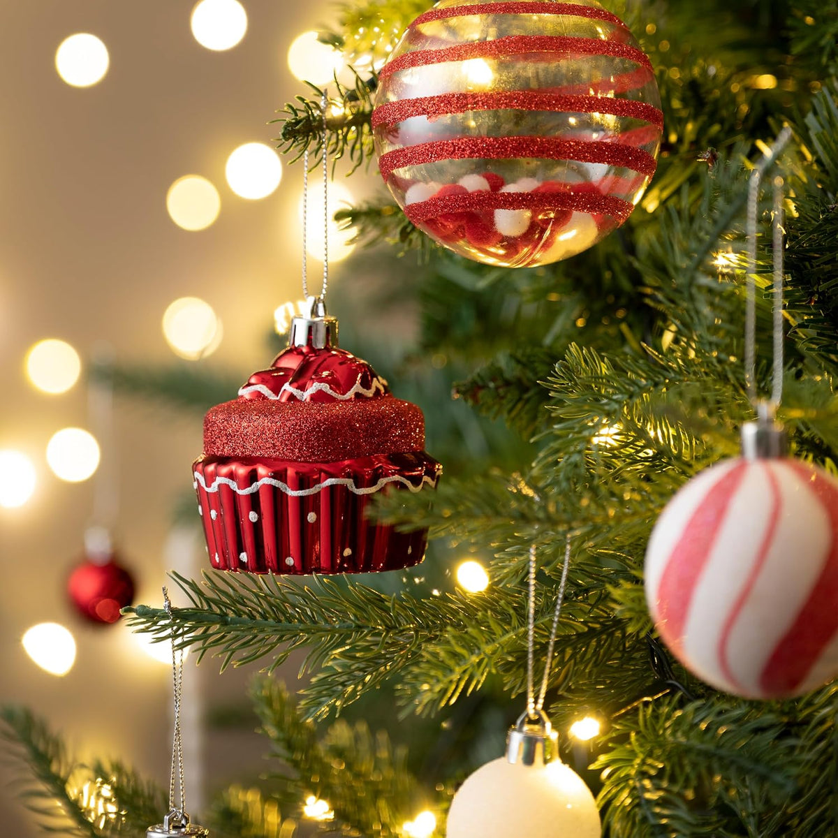 Valery Madelyn Christmas Ornaments Set, 120ct Candy Cane Red and White Shatterproof Christmas Tree Decorations Set, Variety Decorative Hanging Ball Ornaments Bulk for Xmas Holiday Party Decor