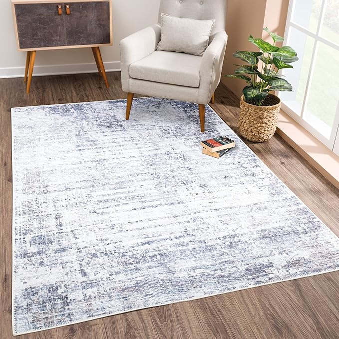 Bloom Rugs Washable Non-Slip 9' x 12' Rug - Gray/Charcoal/Blue Modern Abstract Area Rug for Living Room, Bedroom, Dining Room, and Kitchen - Exact Size: 9' x 12'
