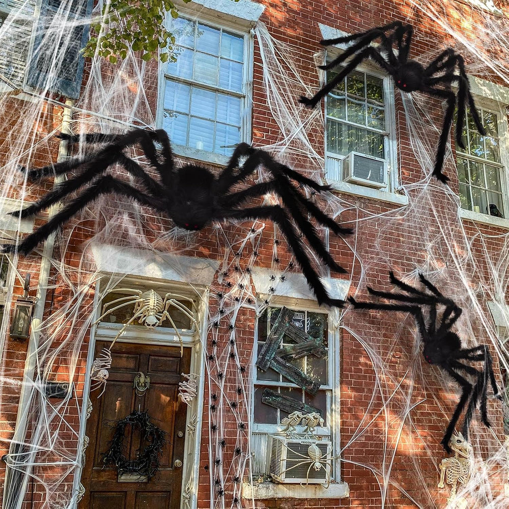 3 Pack Giant Spiders Halloween Decorations-10FT Giant Hairy Black Spider