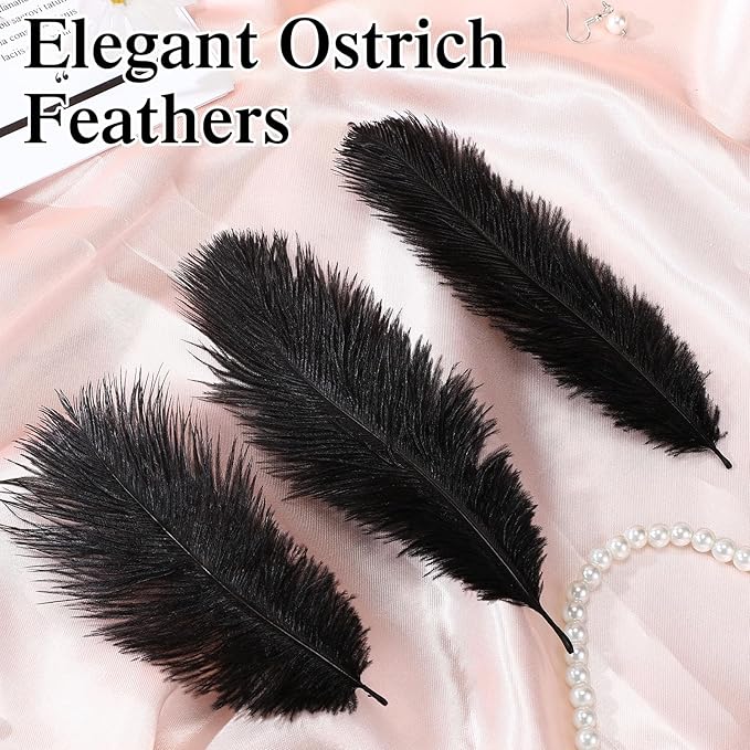 Crowye 100 Pcs Ostrich Feathers Bulk for Centerpieces Craft Ostrich Feathers for Vase Wedding Masquerade Party Home Costume Decorations (8-10 Inch,Black)