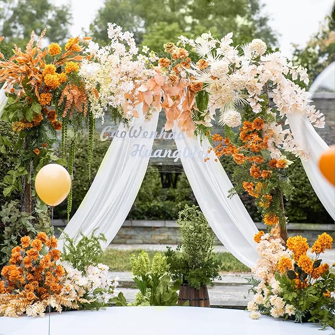 Wedding Arch Draping Fabric 3 Panels 28.7" x 20FT White Sheer Chiffon Backdrop Drapes for Wedding Ceremony Birthday Party Bridal Shower Outdoor Decoration