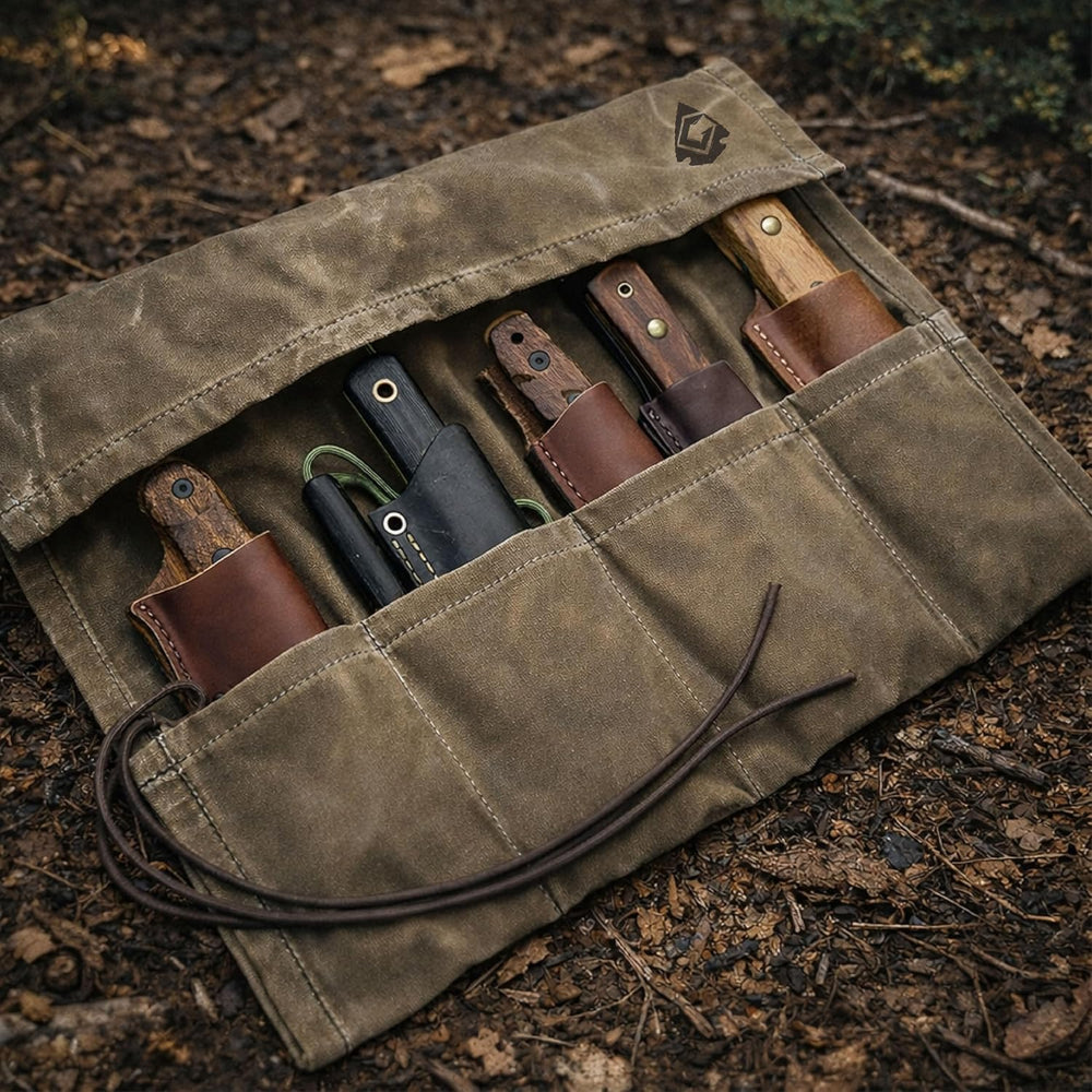 Bushcraft Knife Roll, Waxed Canvas Tool Roll