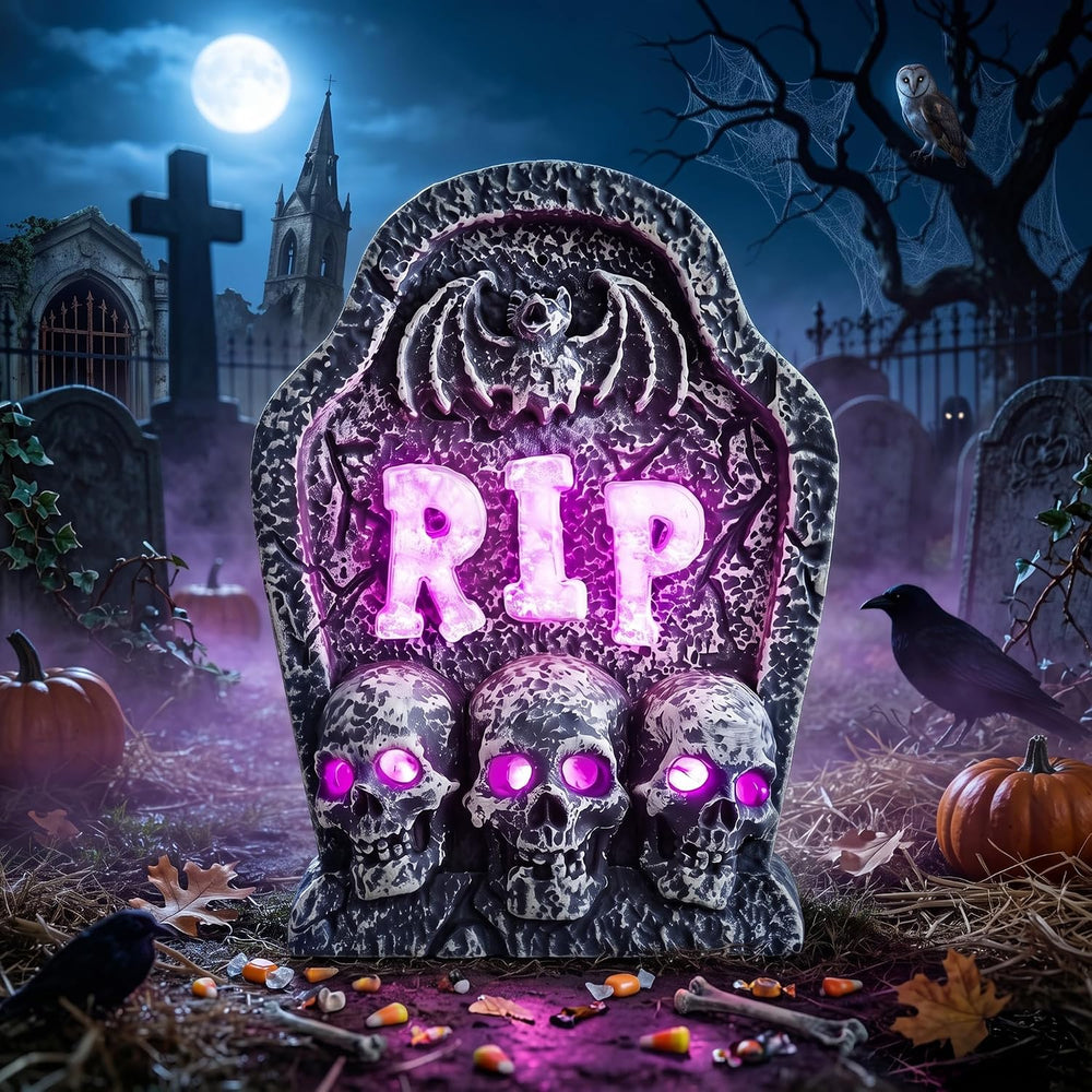 16" Halloween Animated Shaking RIP Tombstone Decor with Creepy Sound
