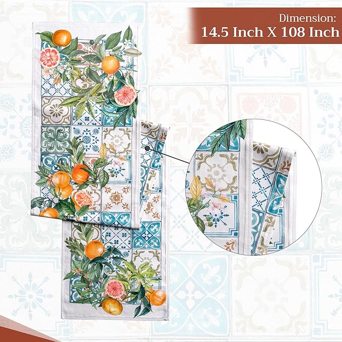 Maison d' Hermine Table Runner 100% Cotton Double Layer Table Runners 108 inches Long Decorative for Home Kitchen Dining Party Baby Shower Wedding Bridal Shower Spring Summer (Agrume, 14.50" x 108")