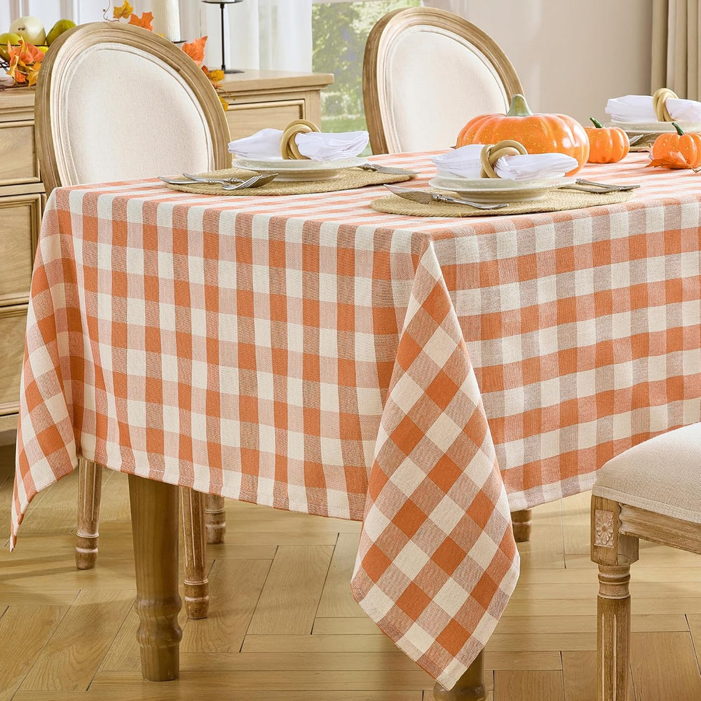 Orange Gingham Tablecloth, 60 x 90 Inch Rectangle Thanksgiving Table Cover