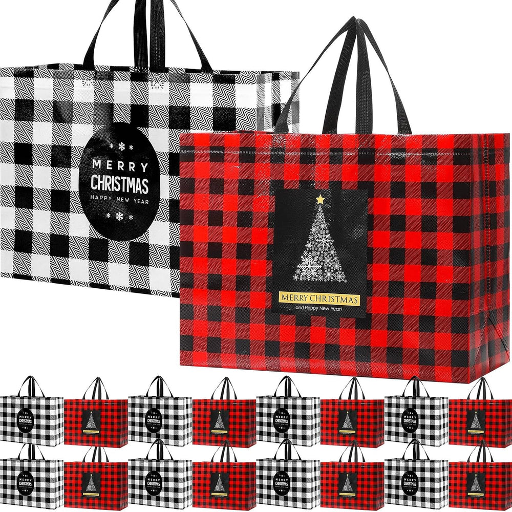 36 Pcs Christmas Gift Bags with Handles, Extra Large Buffalo Plaid, Classic