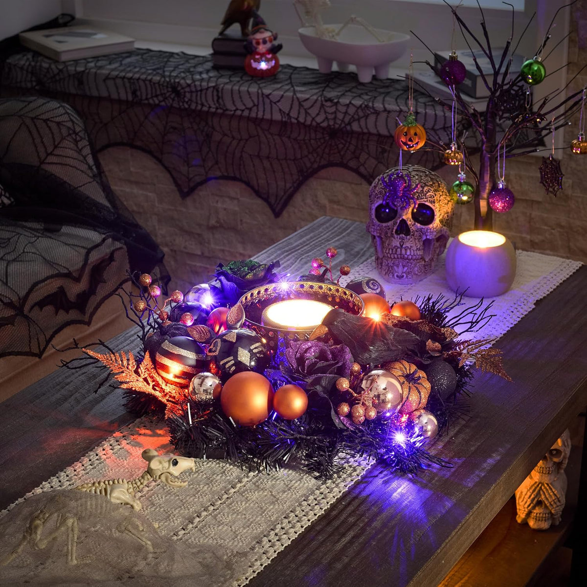 Valery Madelyn 18" Halloween Wreath with Lights for Front Door Party Decor