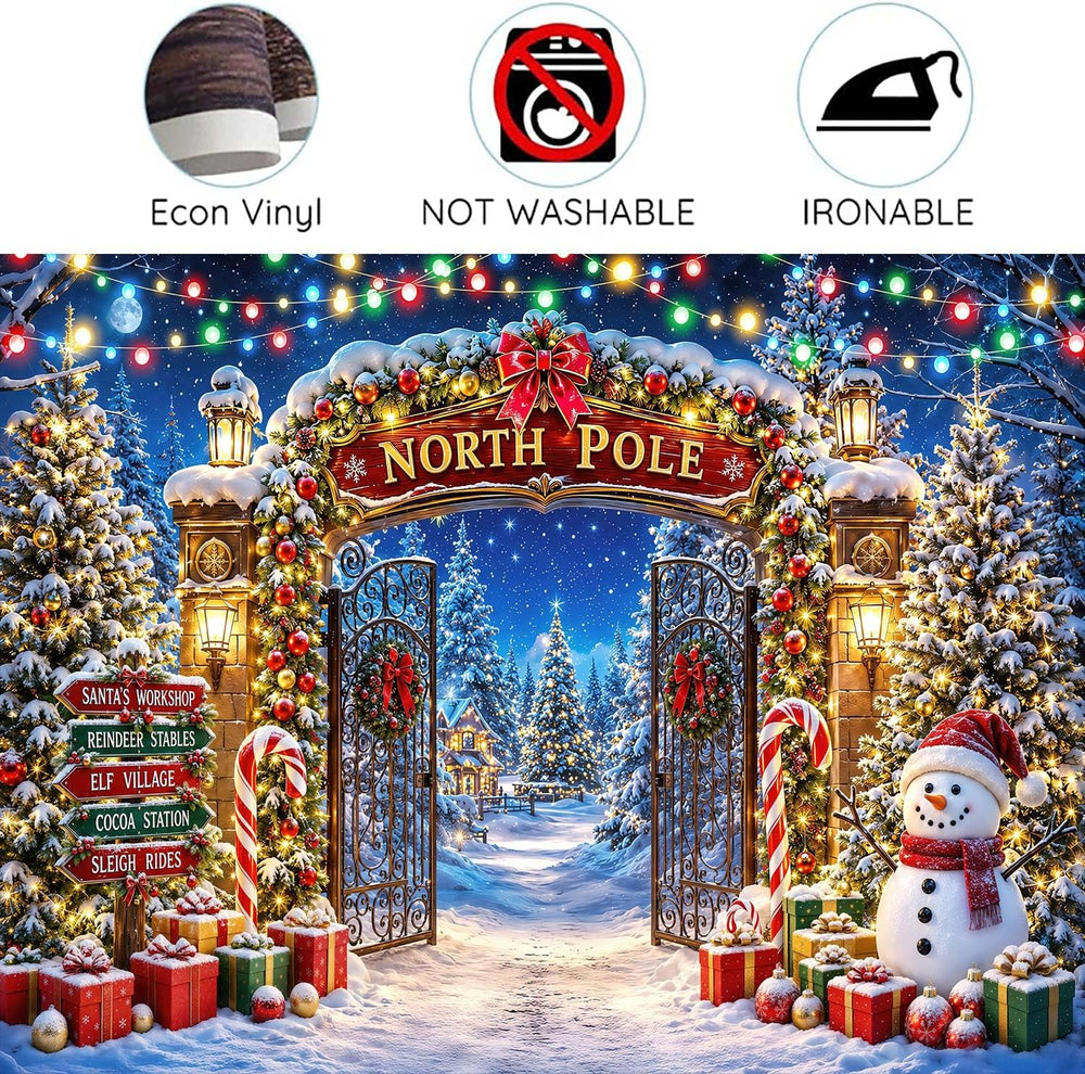 10X8FT Christmas North Pole Backdrop, Winter Snowman Xmas Scene Decor
