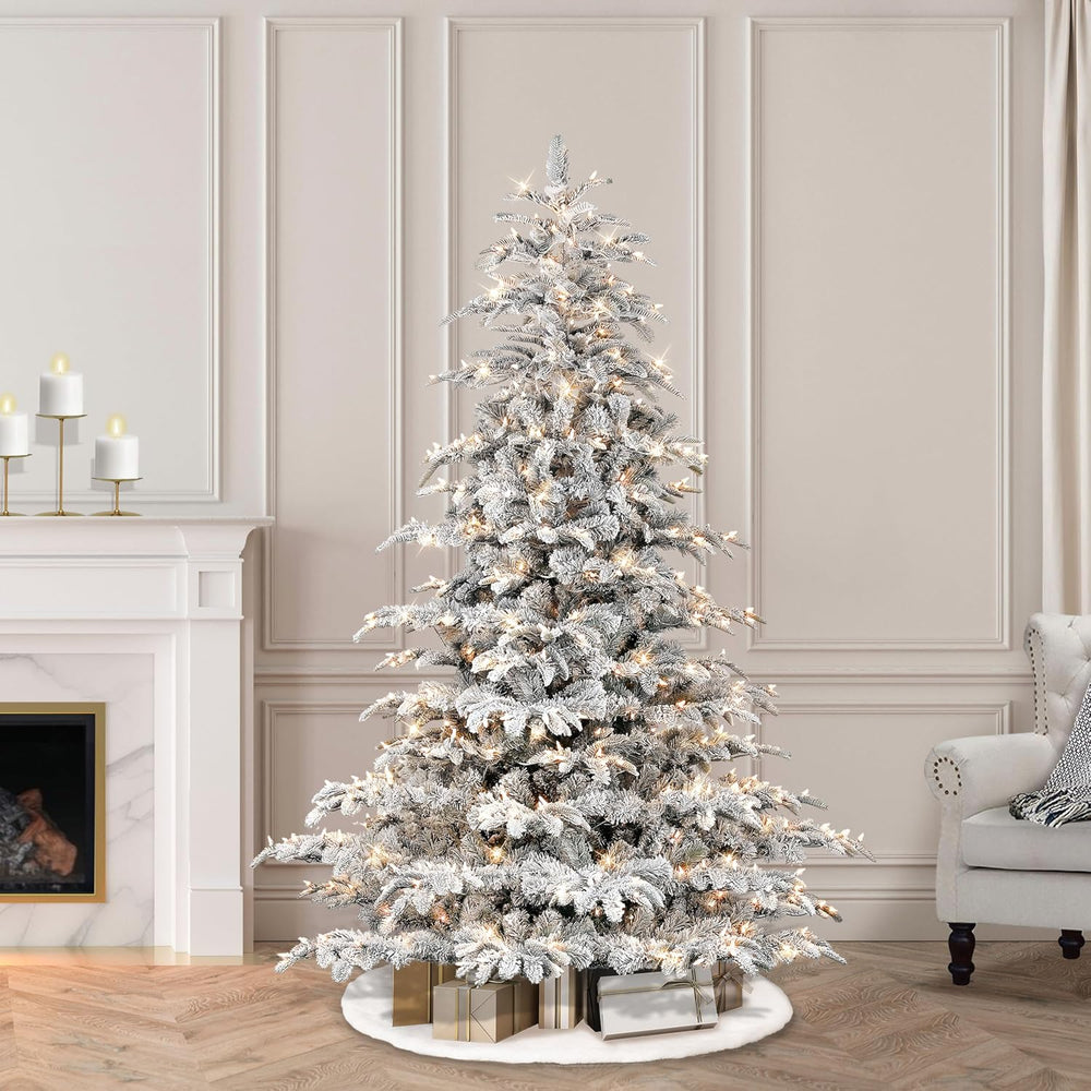 Puleo International 6.5ft Pre-Lit Flocked Aspen Fir Christmas Tree with 500 C...