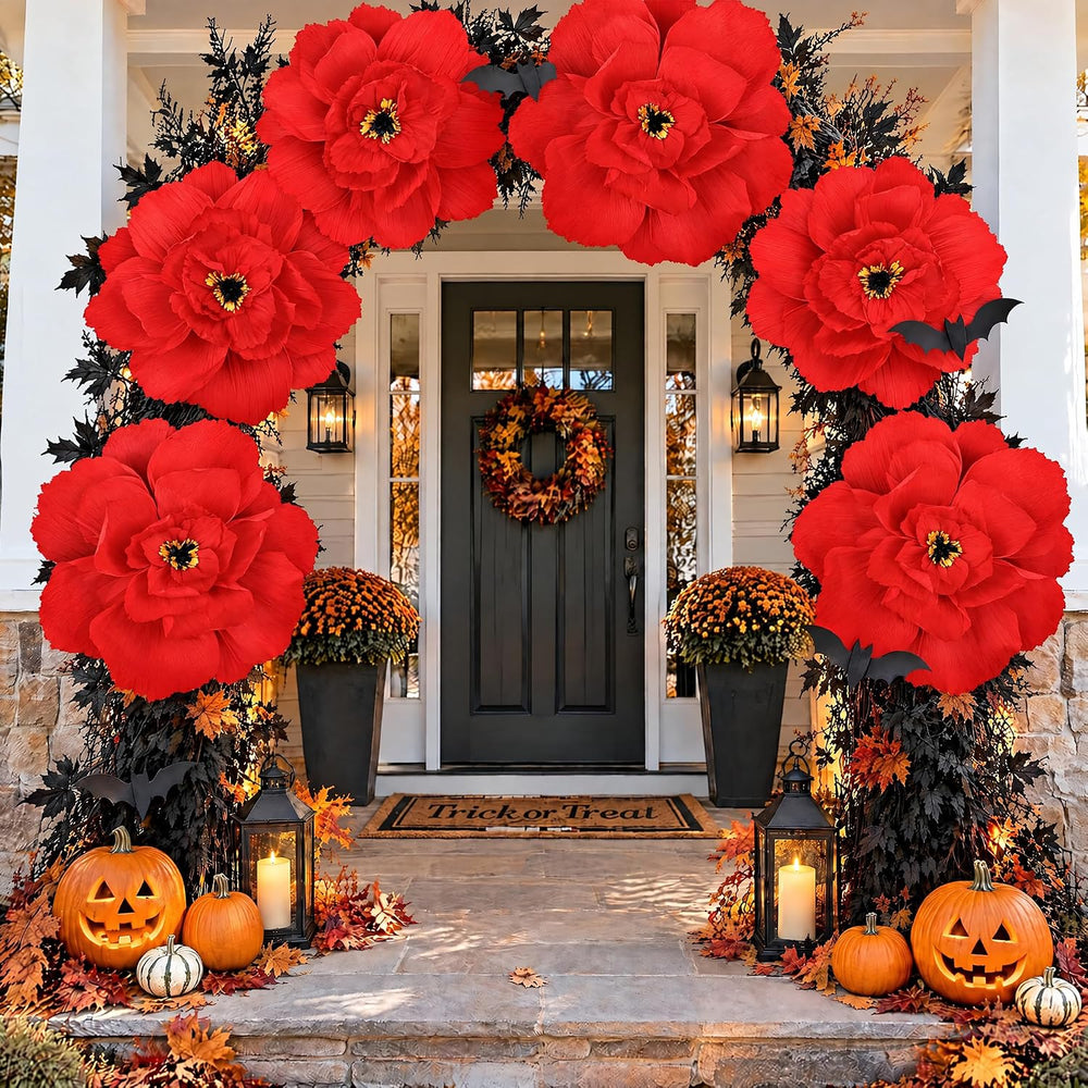 Aneco 6 Pcs Red Poppy Paper Flowers 3D Halloween Wizard Artificial Flowers