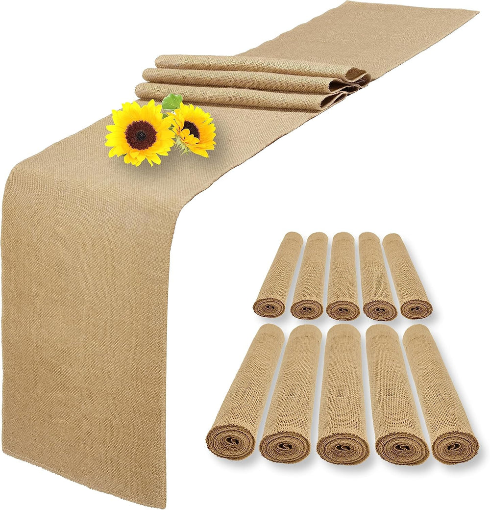 10 Pack Natural Burlap Table Runners,12 x 108 Inch Rustic Jute Table Runner a...